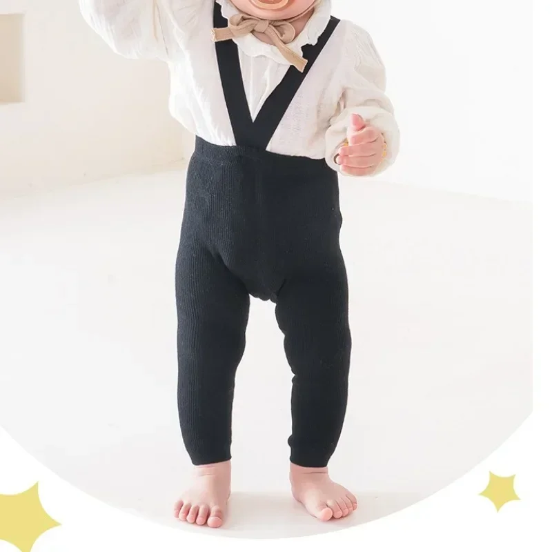 Newborn Suspender Tights Baby Girl Ribbed Leggings Suspender Pants Overalls Knit Tights Pantyhose Socks Warm Stockings