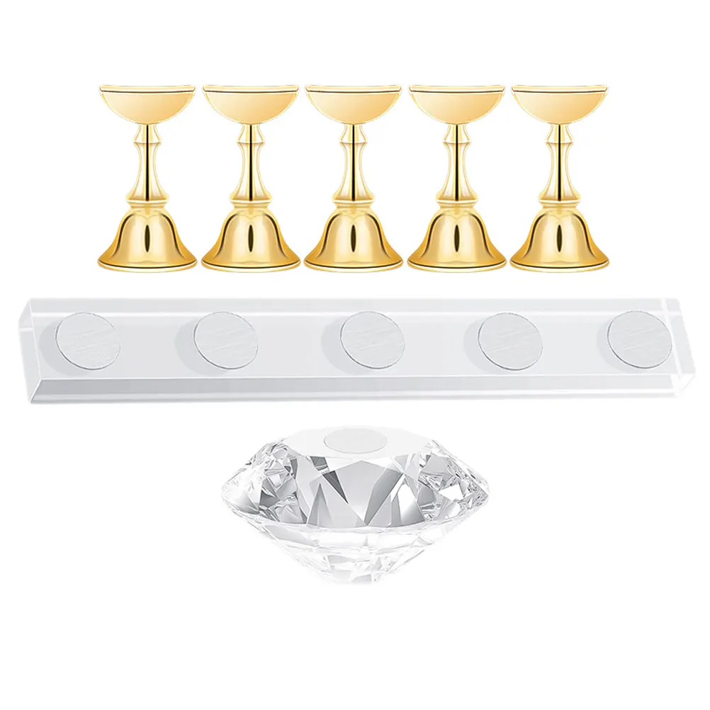 

7Pcs Manicure Display Stand Acrylic Bracket Nail Art Practice Rack Golden Alloy Nail Holder