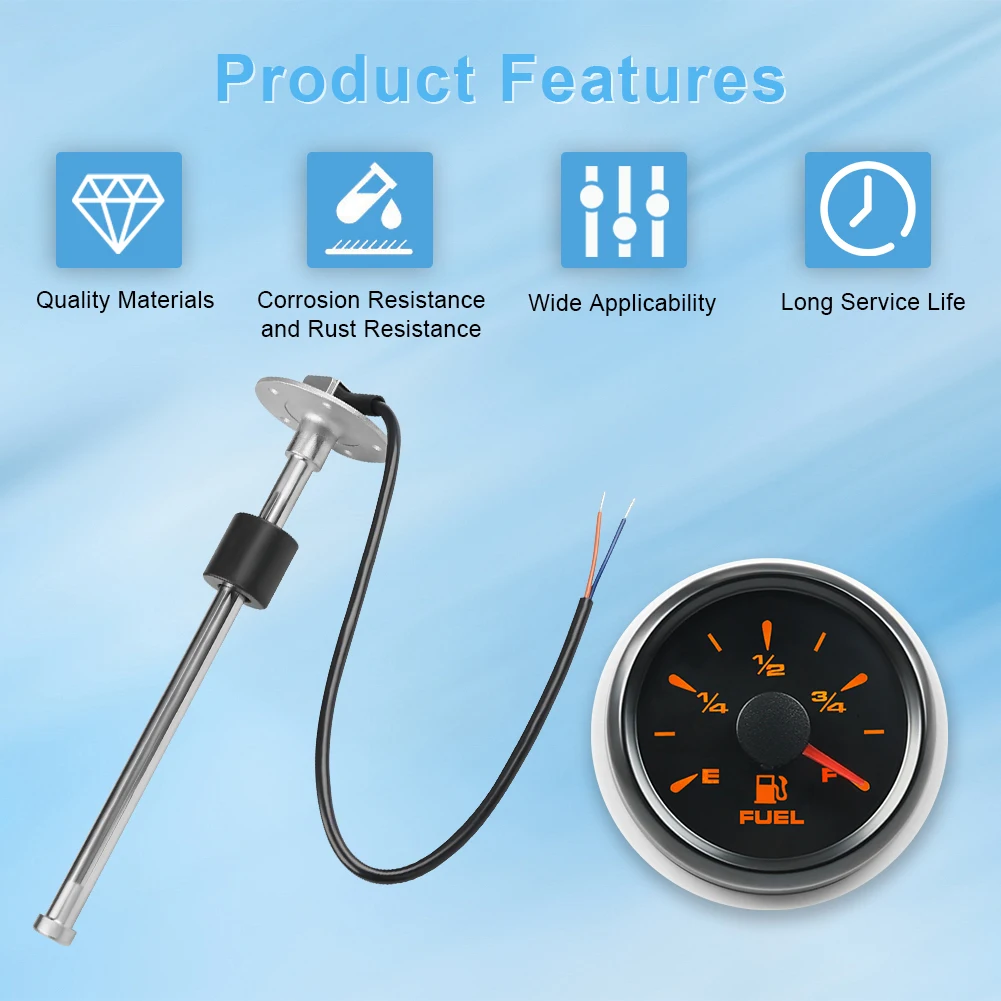 2'' 52mm Fuel Meter Auto Marine Boat Car Fuel Tank Level Gauge 0-190Ω Fuel Float Sensor + Fuel Level Gauge