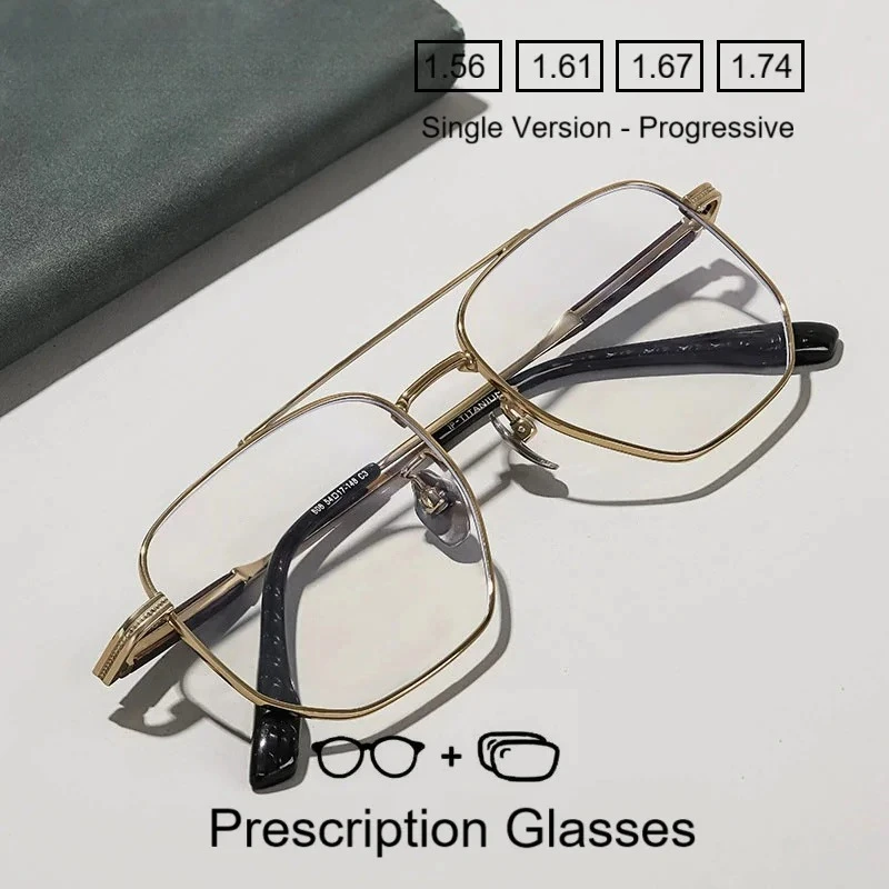 OLLYMURS メンズ純チタンフレームパイロット光学眼鏡処方メガネ抗ブルーライトフォトクロミック近視眼鏡