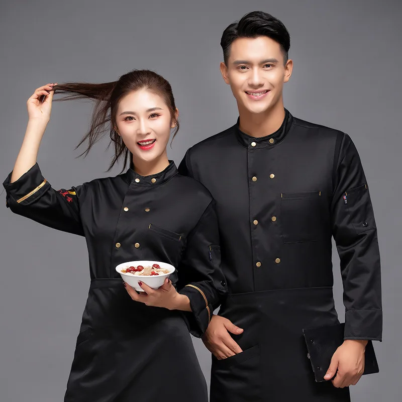 Chef Uniform Long Sleeve Autumn and Winter Clothes Hotel Canteen Kitchen Chef Overalls Men's and Women's Cooking Chef Clothing