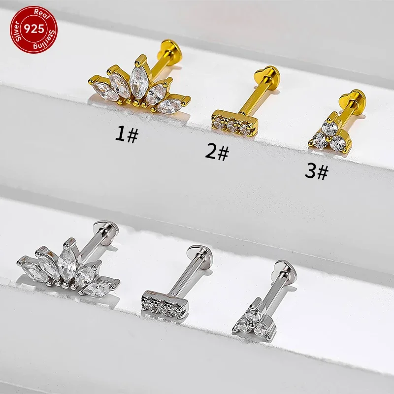 

1PC New 925 Sterling Silver Cartilage Earrings Labret Heart Flat Back Lip Ring Stud Helix Piercing Wholesale Piercing Jewelry