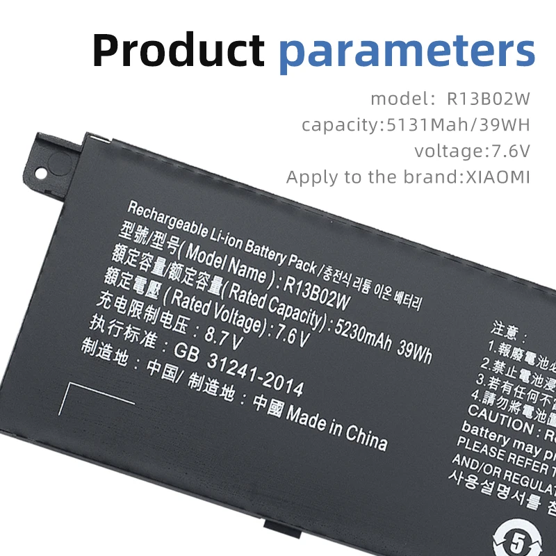 Imagem -05 - Suozhan 7.6v 5230mah Novo R13b01w R13b02w Bateria do Portátil para Xiaomi mi Air 13.3 Série Tablet pc 39wh