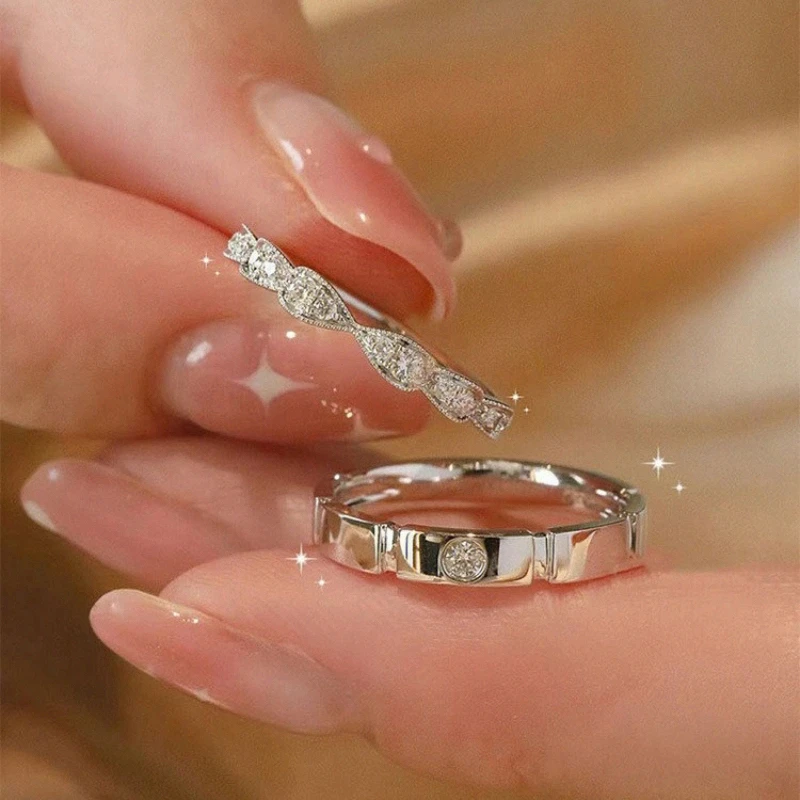 1 Pair Small Square Sugar Cube Couple Rings Unisex Light Luxury Niche Wedding Band Valentine's Day Gift for Daily Wear