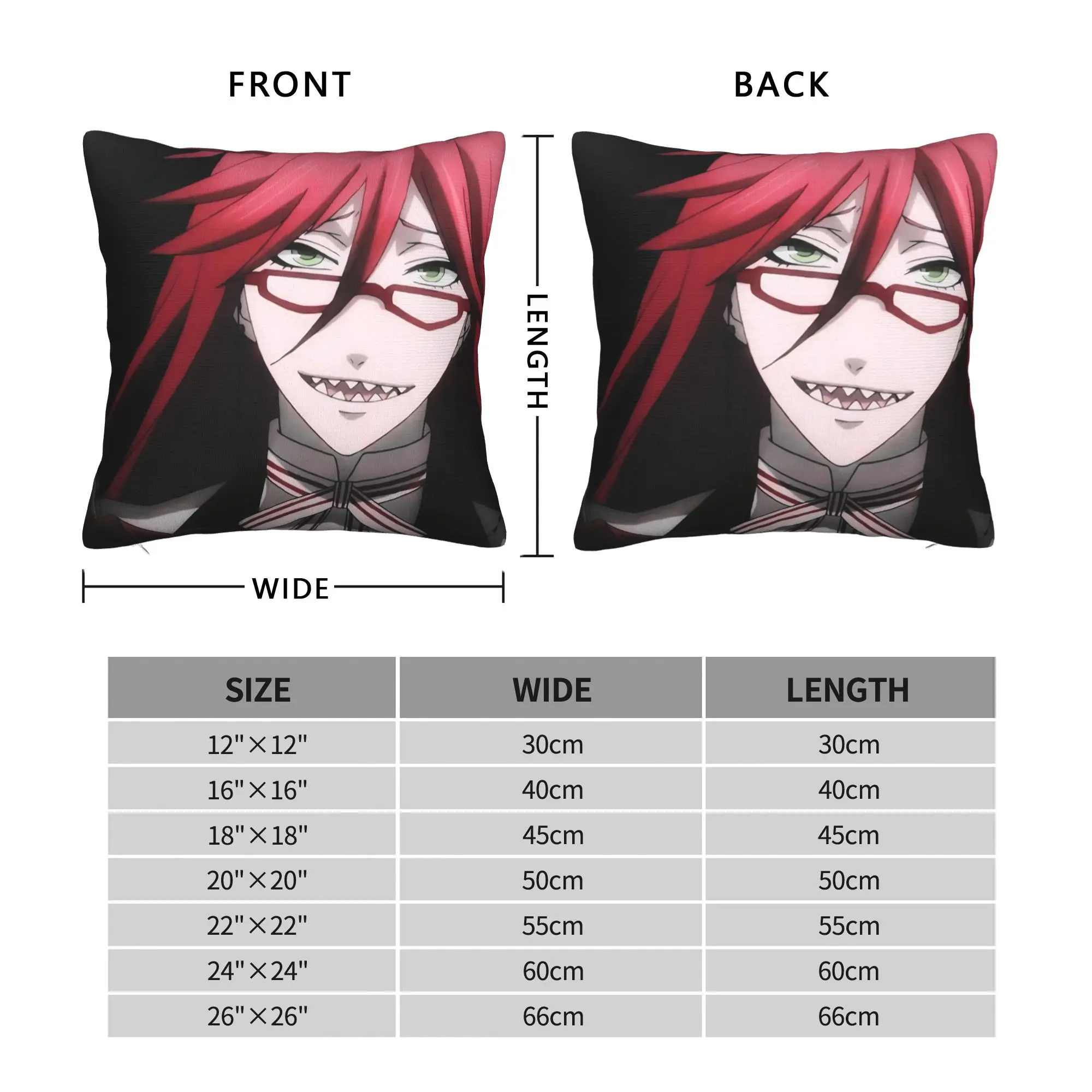 Black Butler Grell Sutcliff  Pillowcase Printed Polyester Cushion Cover Gift  Pillow Case Cover Home Square 45X45cm - view 6