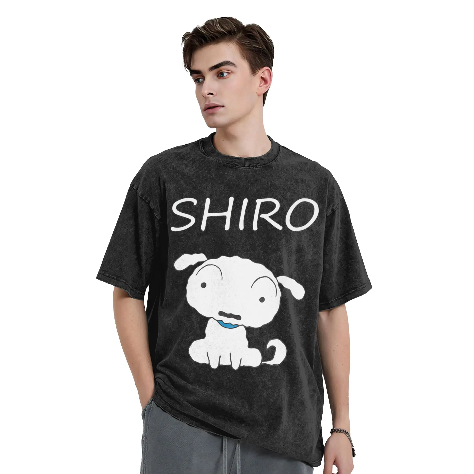 Shiro Crayons Shin-chans dog Washed T Shirt Streetwear Cool T-Shirt  Tees Tops Men Women Short Sleeve Harajuku Summer