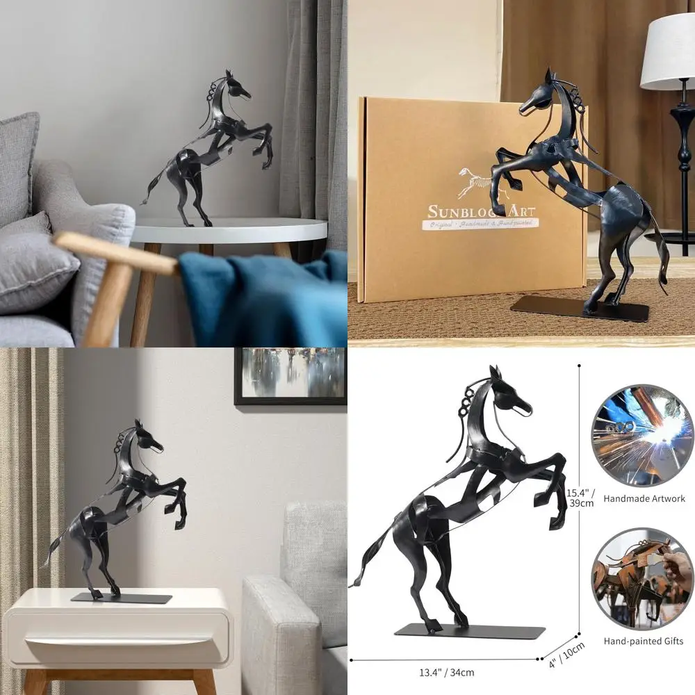 

Handcrafted Painted Metal Horse Statue for Desk, Home Office Decor, or Memorial Gift (Black)