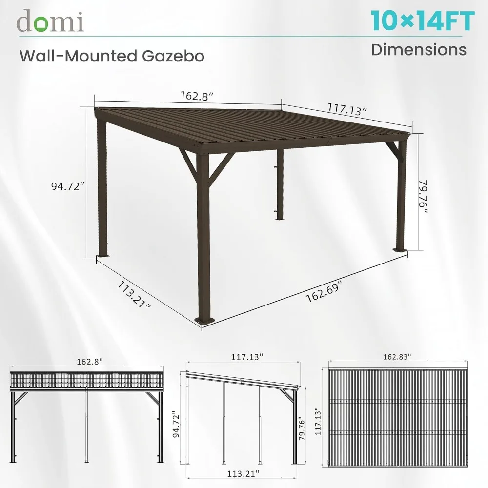 Domi 10'x 14' Lean to Gazebo,Outdoor Gazebo Pergola with Sloped Roof, Brown, Custom