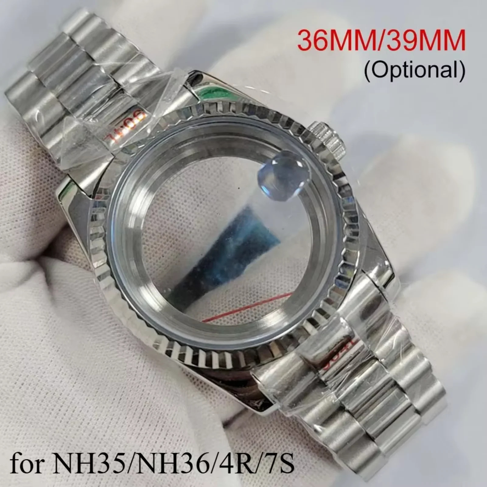 Watch Case Strap for NH35/NH36/4R/7S Movement Transparent Bottom Sapphire Glass 316L Stainless Steel 36MM/39MM Watches Case