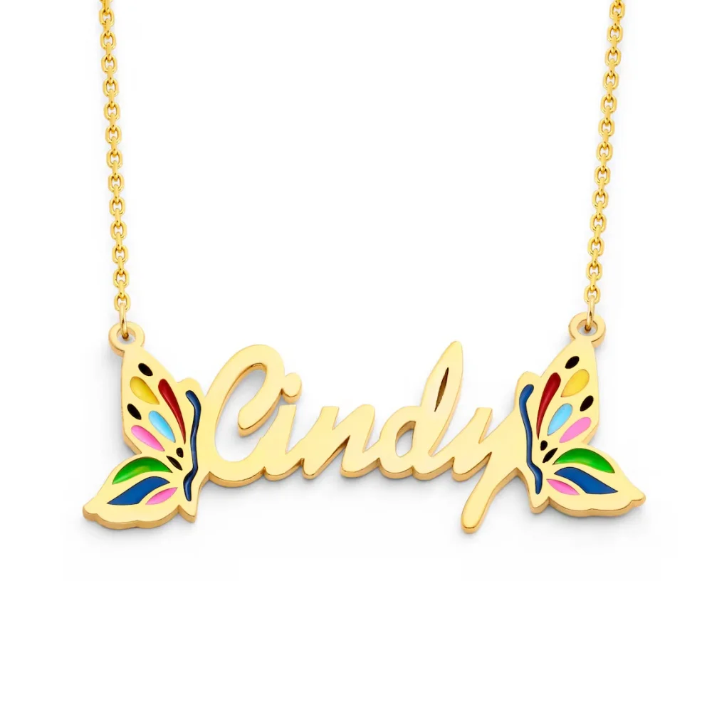 Collier papillon arc-en-ciel personnalisé en acier inoxydable, bijoux personnalisés avec impression UV, collier avec nom, cadeaux d'amitié pour femmes