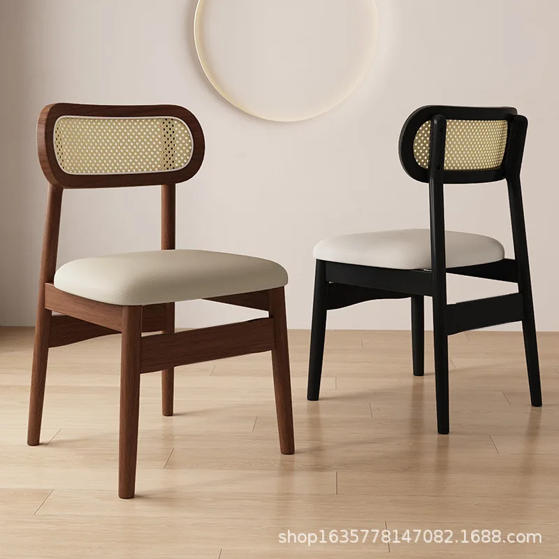 Simple and modern solid wood dining chair, leather or cloth seat cushions, wicker mesh backrest chairs, hotel dining table chair