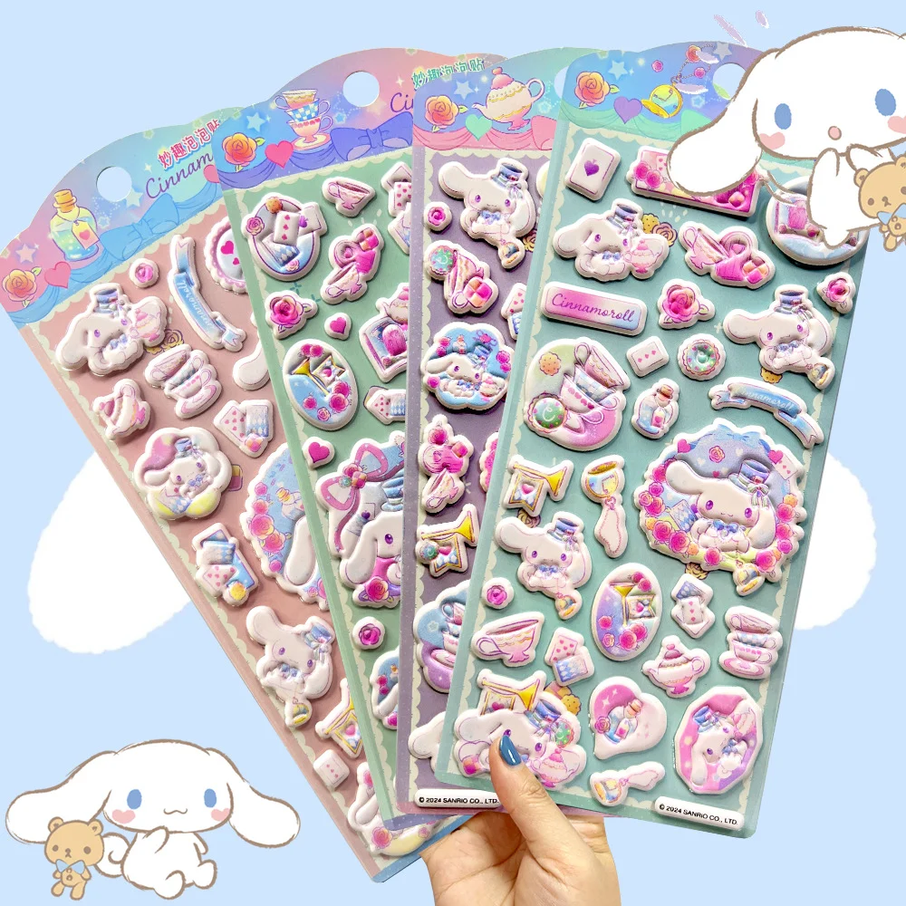 Autocollants 3D Cinnamoroll mignons, 1 à 4 pièces, autocollants 3D épais, autocollants décoratifs pour journal intime, cadeaux pour étudiants, cadeaux d'anniversaire