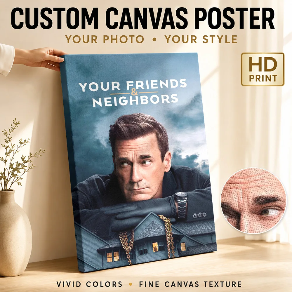 Jon Hamm in Your Friends & Neighbors Framed Canvas Poster Custom Modern Pop Culture Wall Art for Game Room Decor Ready to Hang