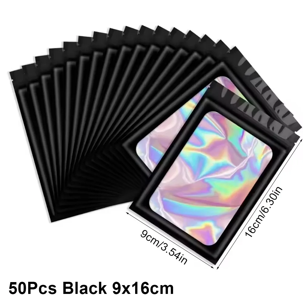 

50Pcs Holographic Laser Color Ziplock Bag Plastic Smell Proof Zip Lock Bag Thick Resealable Packaging Pouch