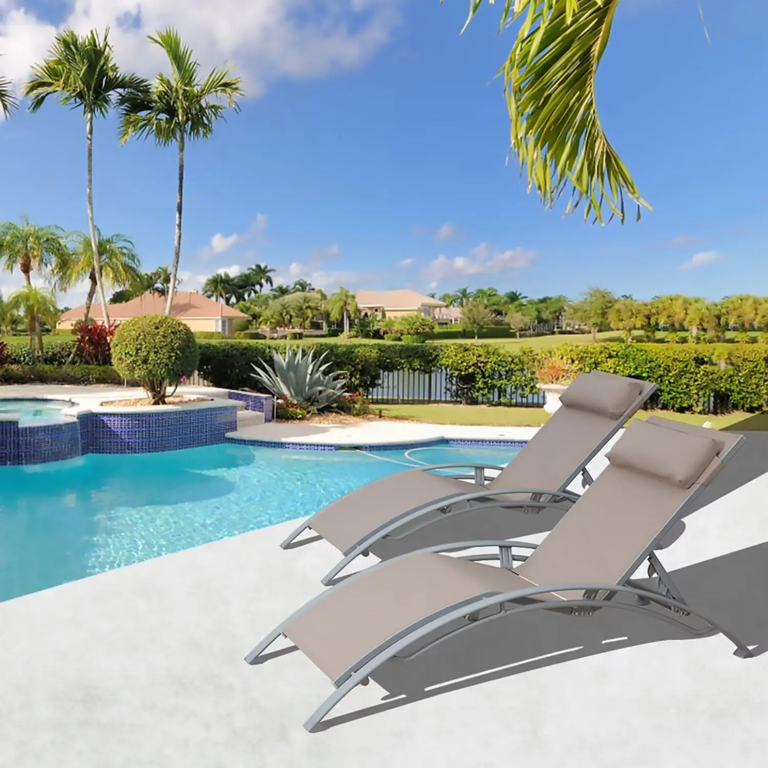 

Domi Pool Lounge Chairs Set Of 2, Adjustable Aluminum Outdoor Chaise Lounge Chairs, All Weather For Deck Lawn Poolside Backyard