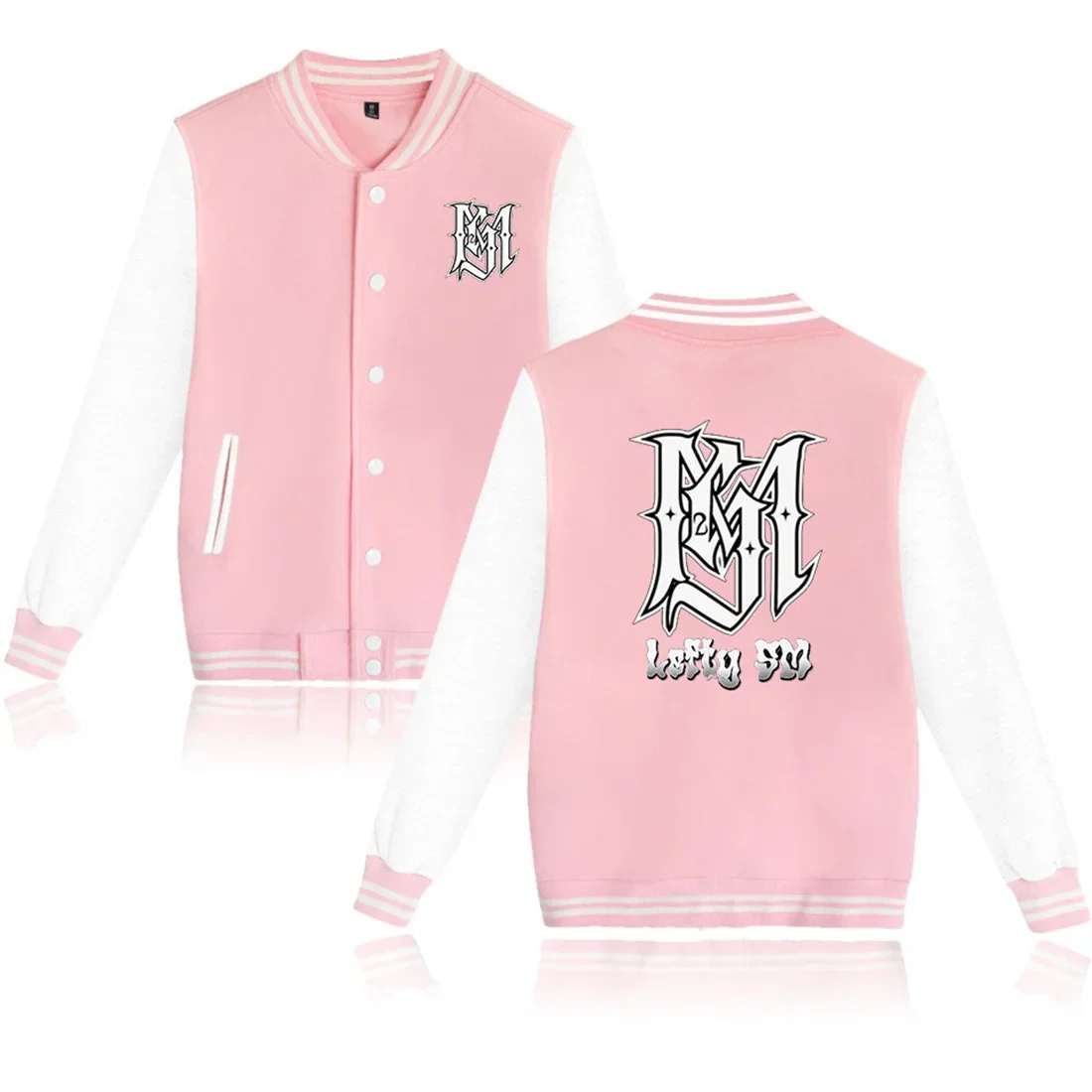 

Rapper Lefty Sm Baseball Uniform Fleece Jacket Women Men Streetwear Hip Hop Long Sleeve Pink Hoodie Sweatshirts