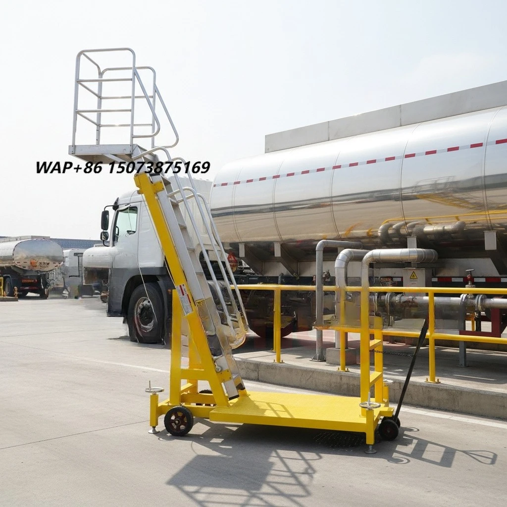 Movable Aluminum Tank Ladder Access 3-4.6m Industrial Outdoor Warehouse Safety Cage Platform High Strength 150 Kgs Loading EN131