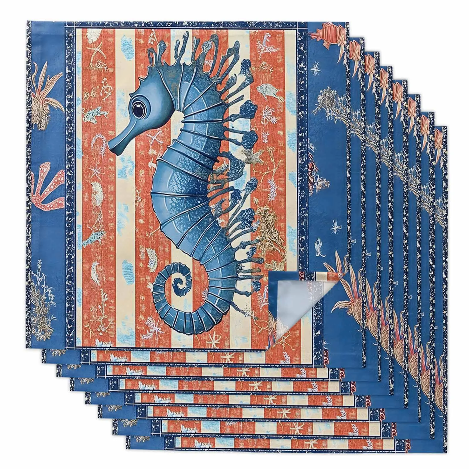 

Vintage Stripes Seahorse Table Napkins Cloth Set Kitchen Dinner Tea Towels Table Mat Wedding Decor Napkin