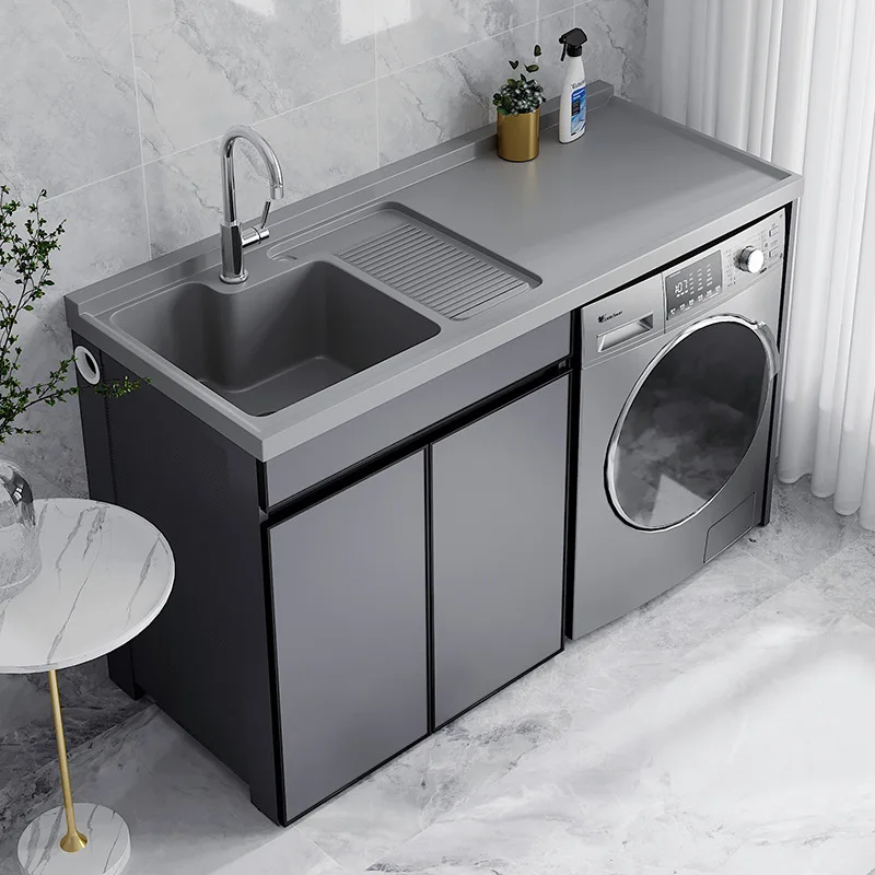 Yida factory wholesale  with washboard can be customized space aluminum gray basin balcony washing machine cabinet