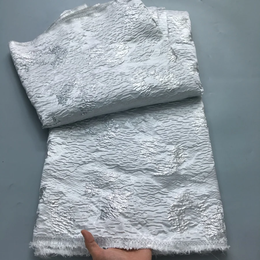 2025 아프리카 레이스 원단 하이 퀄리티, 5 야드 도금 블루 나이지리아 브로케이드 자카드 레이스 원단 파티 원피스, A4188 바느질