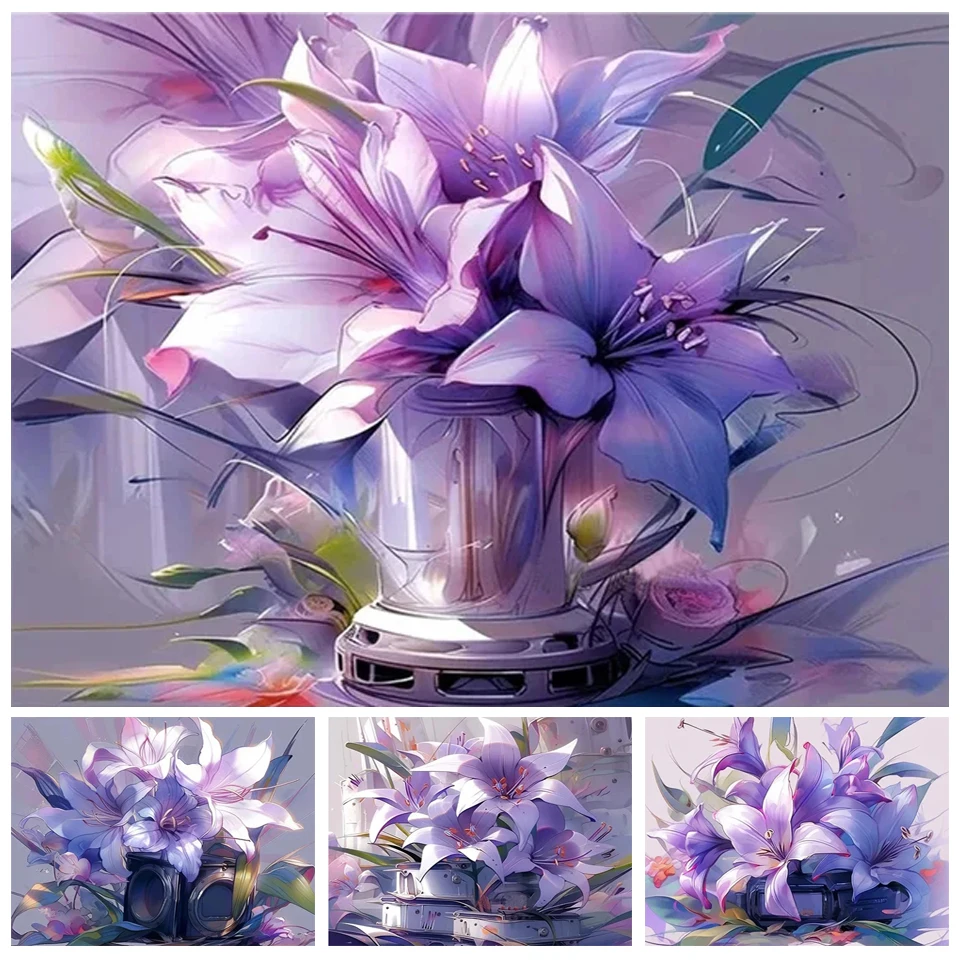 5D Diamond Painting Dream Purple Lily Flower Cross Stitch Diamond Embroidery Diy Full Square/Round Handicraft Mosaic Decor TT833