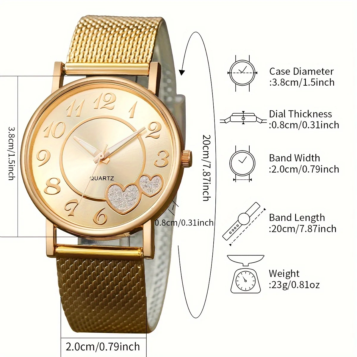 6PCS/Set Fashion Heart Women\'s Watch Plastic Band Analog Golden Quartz Watches Butterfly Jewelry Set(Without Box)