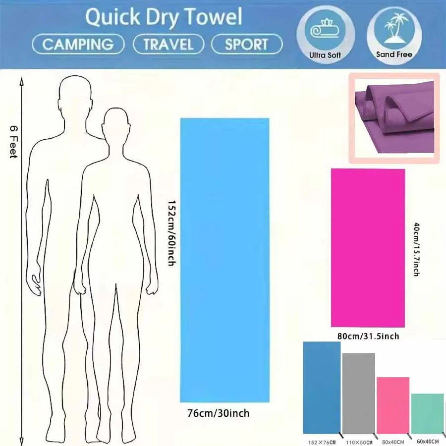 Microfiber Towel Perfect Travel & Gym & Camping Towel- Lightweight. Suitable for Trip, Beach, Shower, Backpacking, Pool