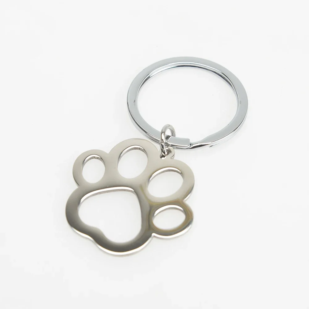 1Pc Stainless Steel Keychain Cartoon Dog Paw Silver Color Fashion Keychain for Car Keys Pendant