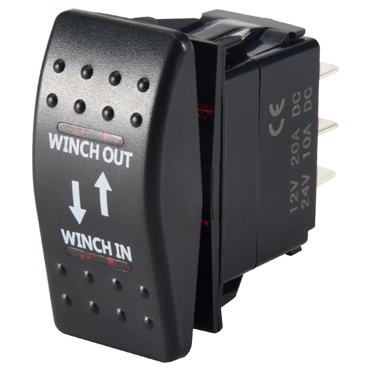 12V 20A Winch In Winch Out ON-OFF-ON Rocker Switch 7 Pin LED RED