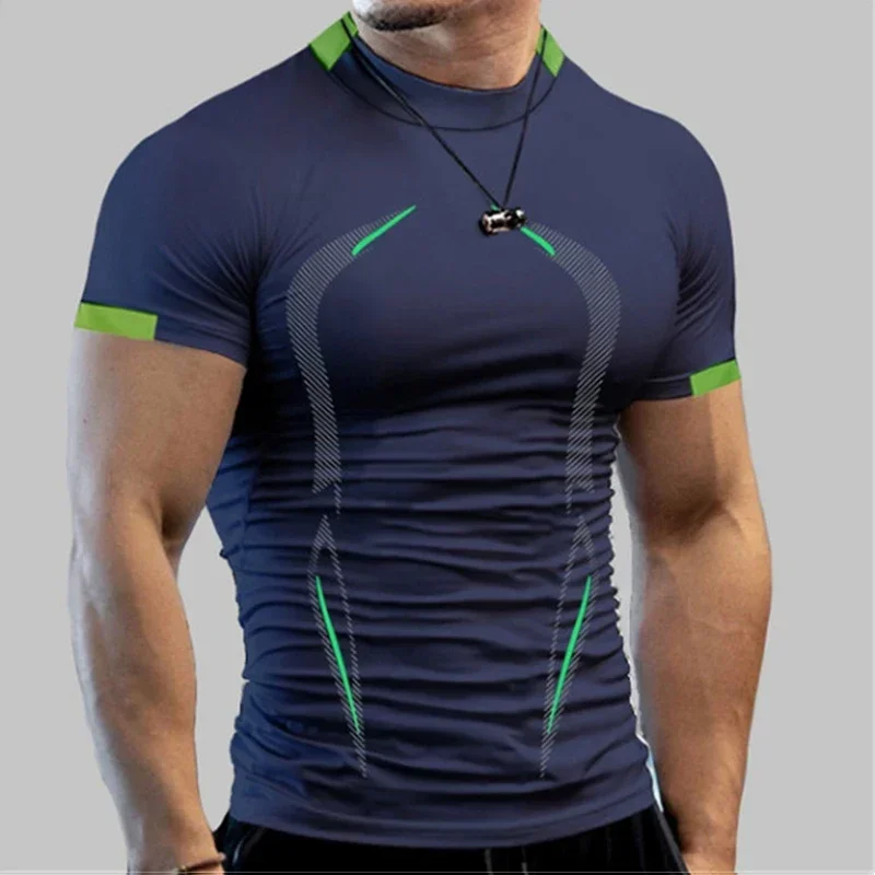 Summer Bodybuilding Sport Tops Men Quick Dry Fitness Gym T Shirt Short Sleeve Training Tee Compression Running Tshirt Sportswear