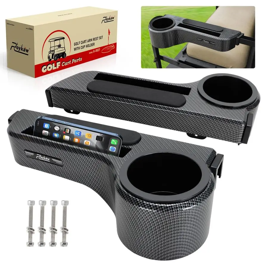 

Golf Cart Armrest with Cup Holder Compatible with EZGO Club Car Yamaha amp Most Brand, Universal Golf Cart Rear Seat Arm Rests w