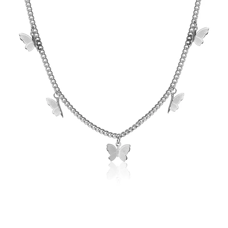 Butterfly Pendant Necklace Men's and Women's Chain Jewelry Exquisite and Small Butterfly Necklace Women Silver Color