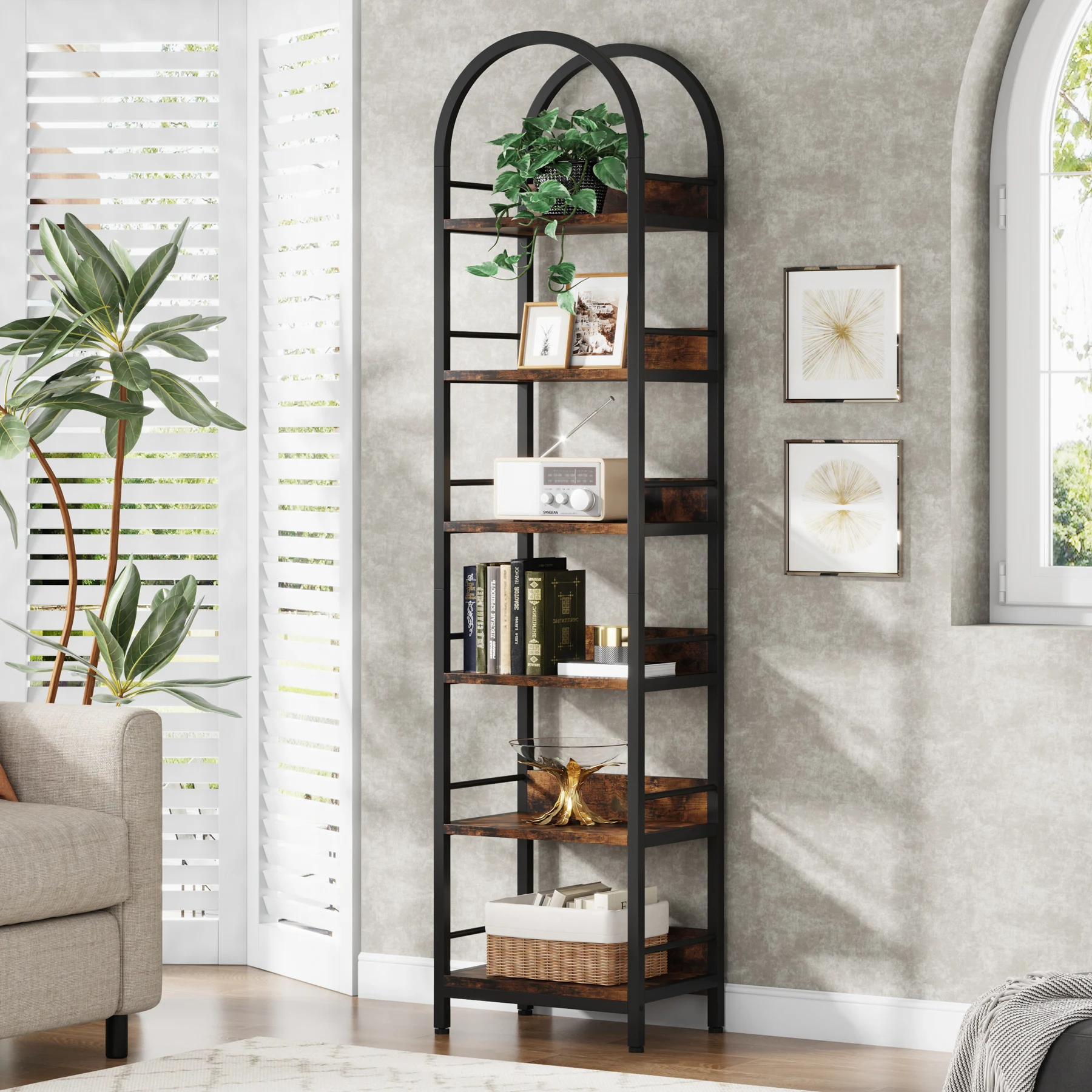 

Tribesigns 6-Tier Open Bookshelf, 78.7" Tall Arched Bookcase Narrow Bookshelf, Freestanding Corner Bookcase Display Shelves