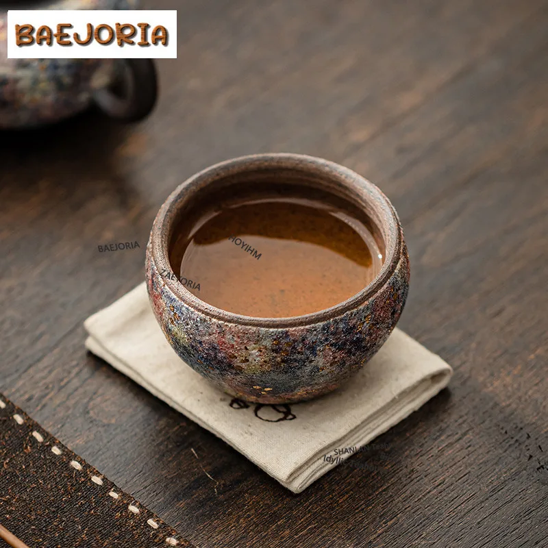 BAEJORIA 100ML Ancient Long Kiln Rock Mine Ceramic Park Cup Handmade Gold Pointing Meditation Teacup Tasting Master Tea Bowl Mug