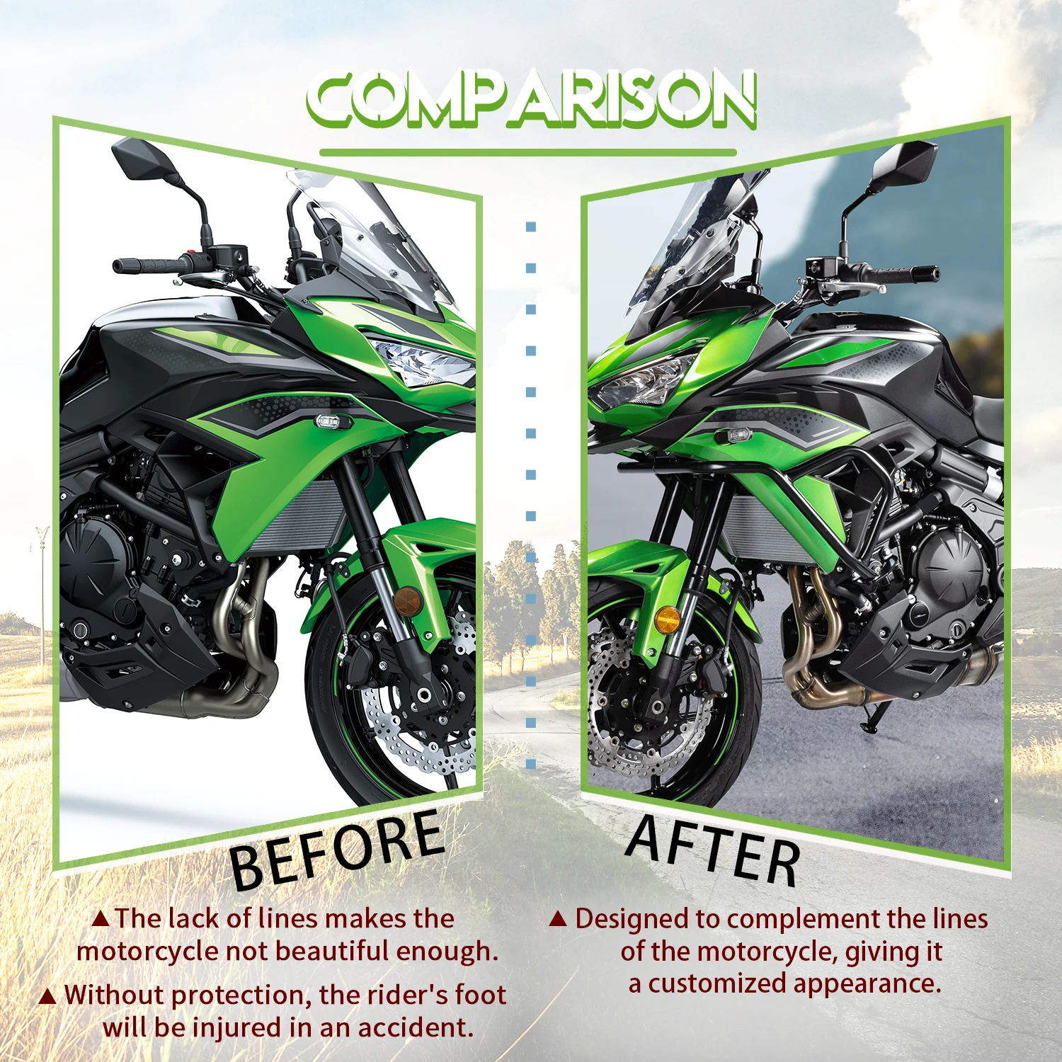 Motorcycle Highway Crash Bar Steel Engine Guard Bumper Frame Protector For Kawasaki Versys 650 2022-2024 Versys650 Accessories