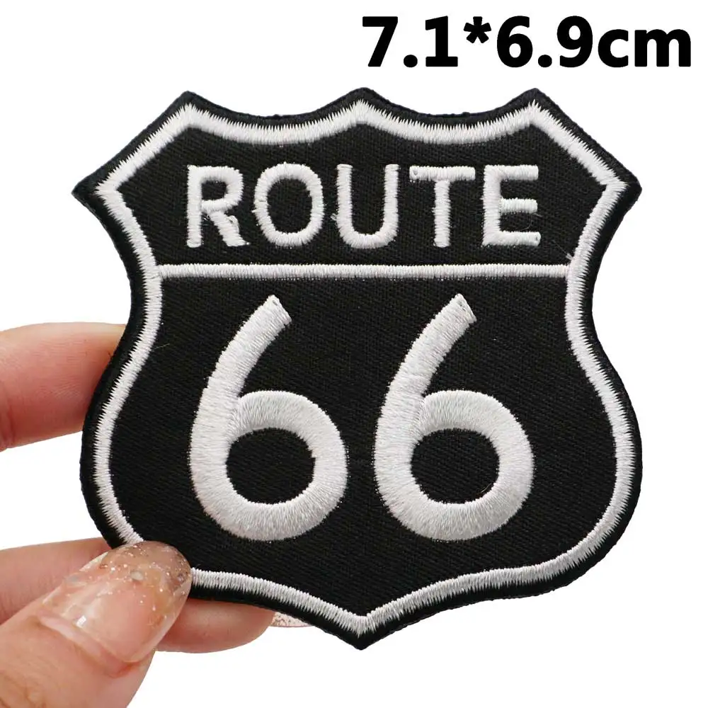 ROUTE 66 Badge ricamato Applique cucito etichetta punk biker patch con supporto a gancio