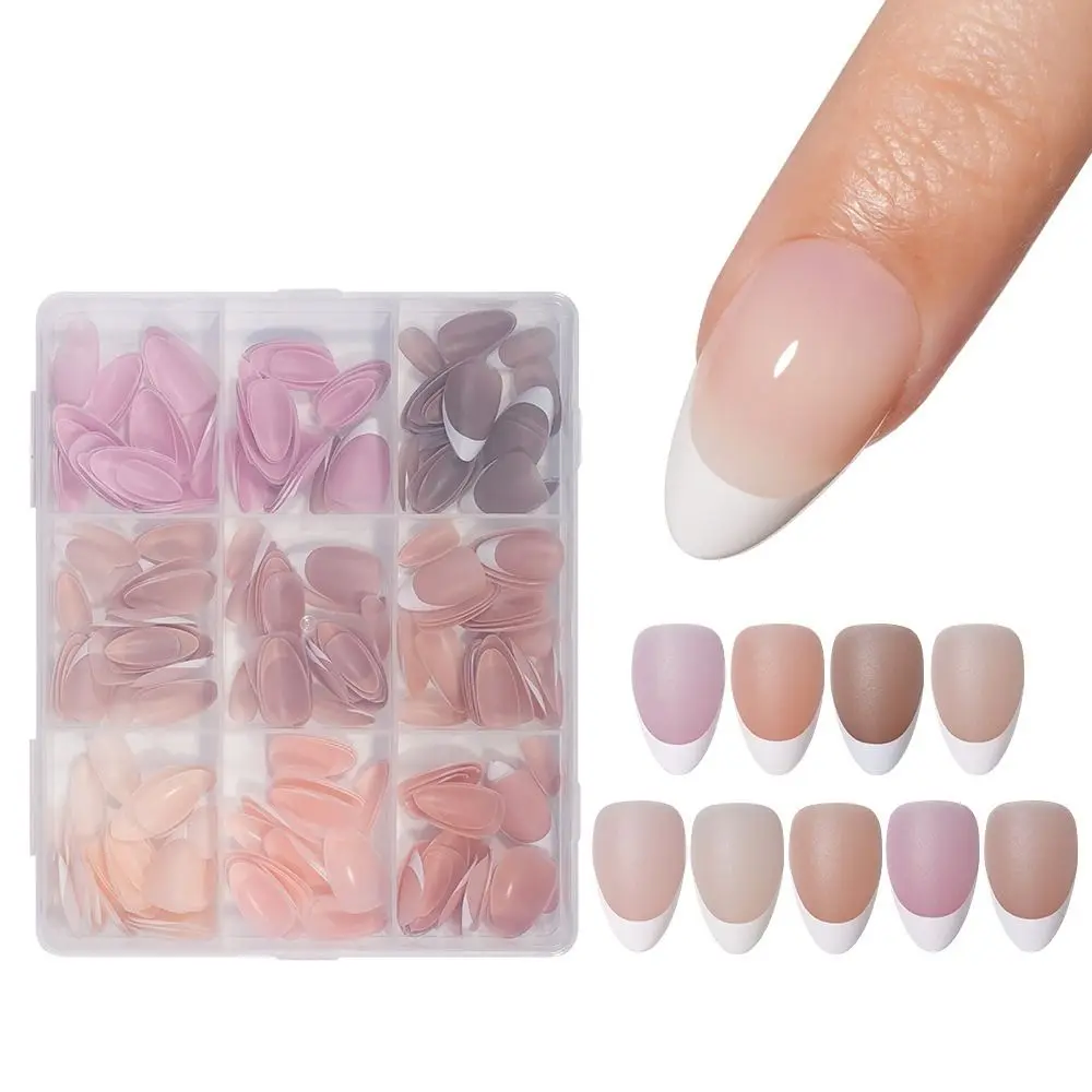 270 pçs 9 em 1 ponta francesa imprensa em unhas reutilizáveis sem marca nude natural macio dicas de unhas conjunto 3d destacável remendo de unhas falsas meninas