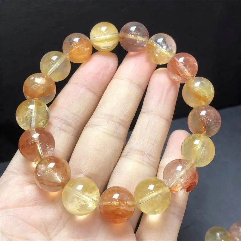 

15MM Natural Red Yellow Fire Quartz Hematoid Bead Bracelet Reiki Gemstone Fashion Jewelry Women Healing Holiday Gift 1PCS