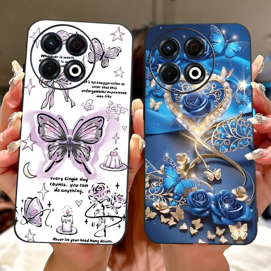 For Tecno Spark 30 KL6 Case Spark 30 Pro KL7 Cover Fashion Flower Soft Black Silicone Phone Case For Tecno Spark30 Pro 2024 Etui
