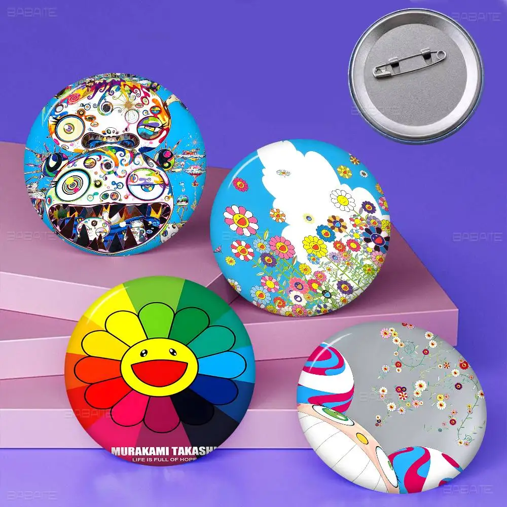 

Art T-Takashi M-Murakamis Creative Pins Funny Faces Round Snap-in Brooch Badge Backpack Hat Accessories Jewelry Gifts