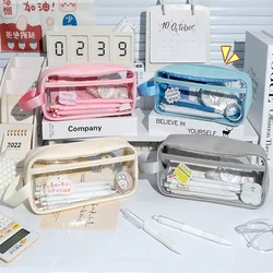 Large Capacity Transparent Pencil Bag Aesthetic School Cases Kawaii Stationery Holder Bag Pen Case Students School Supplies