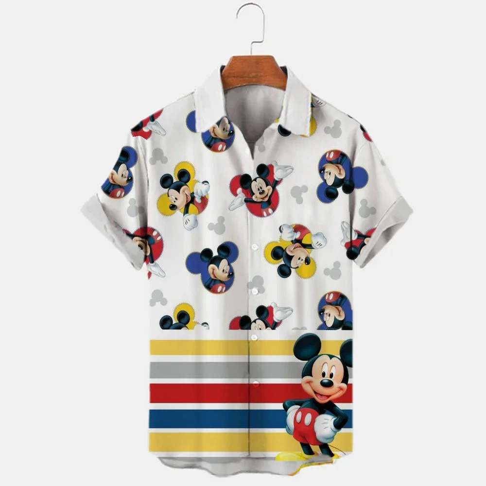 Miniso flambant neuf 3d chemises hommes Disney Mickey Mouse rue hauts mignon dessin animé 3d imprimé chemises hommes décontracté mode chemises 2024