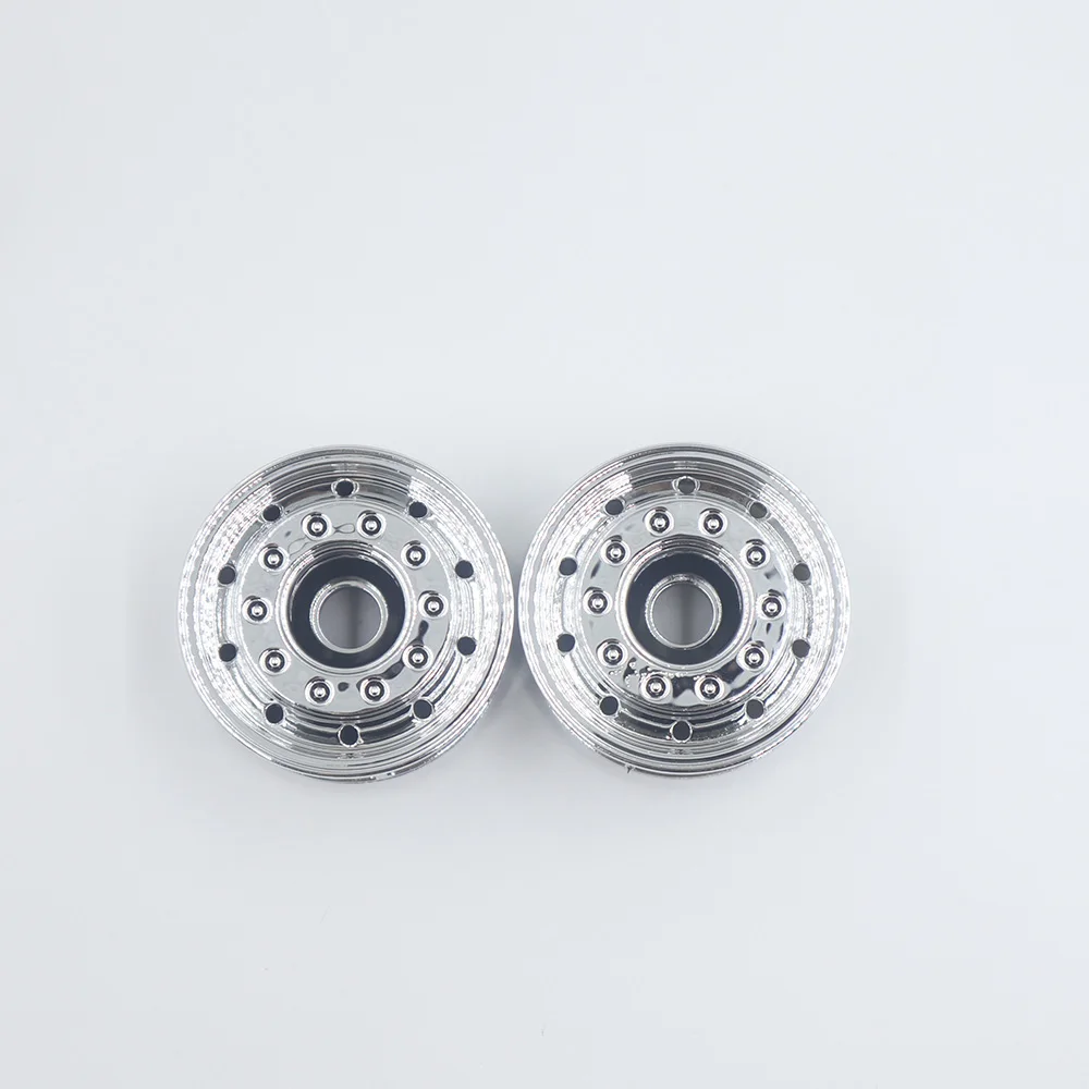 2Pcs Plastic Electroplated Round Hole Front Wheel Hub for 1/14 Tamiya RC Truck Scania 770S Actros 3363 Volvo MAN LESU Car Parts