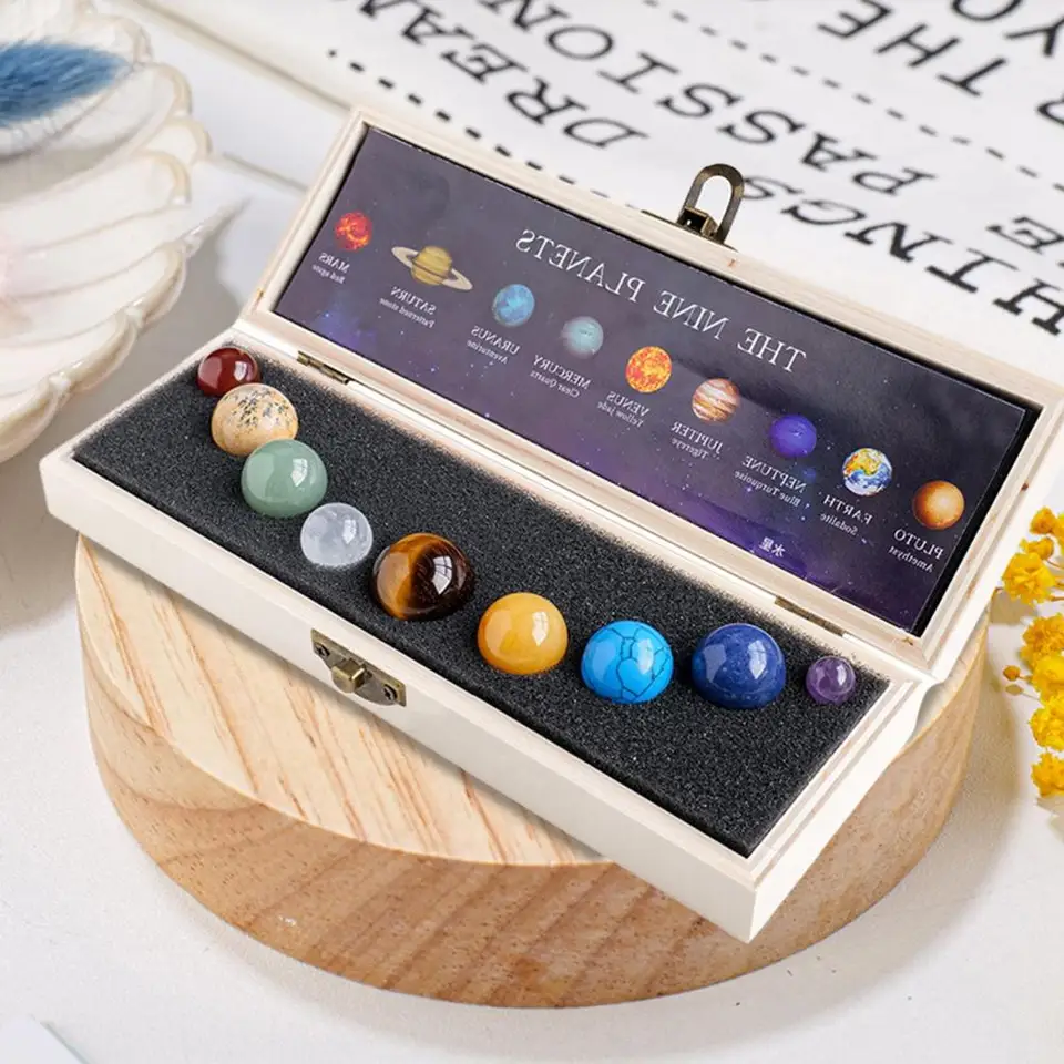 Natural Crystal 9 Planets Ball Solar Sun System Rock Quartz Stones