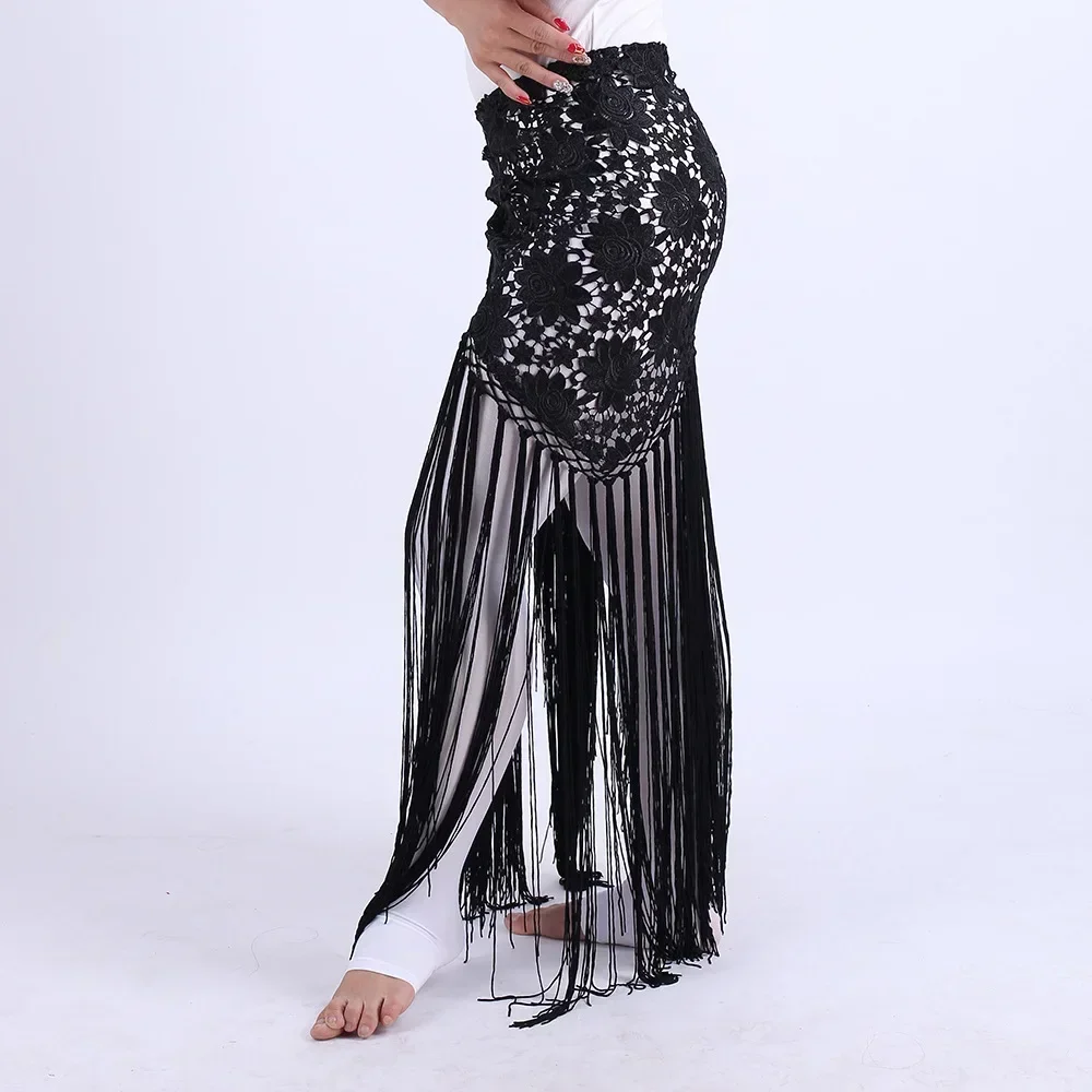 Performance Belly Dance Waist Chain Water-soluble Lace Tassel Red Triangle Scarf Hip Scarf Performance Practice Waist Scarf