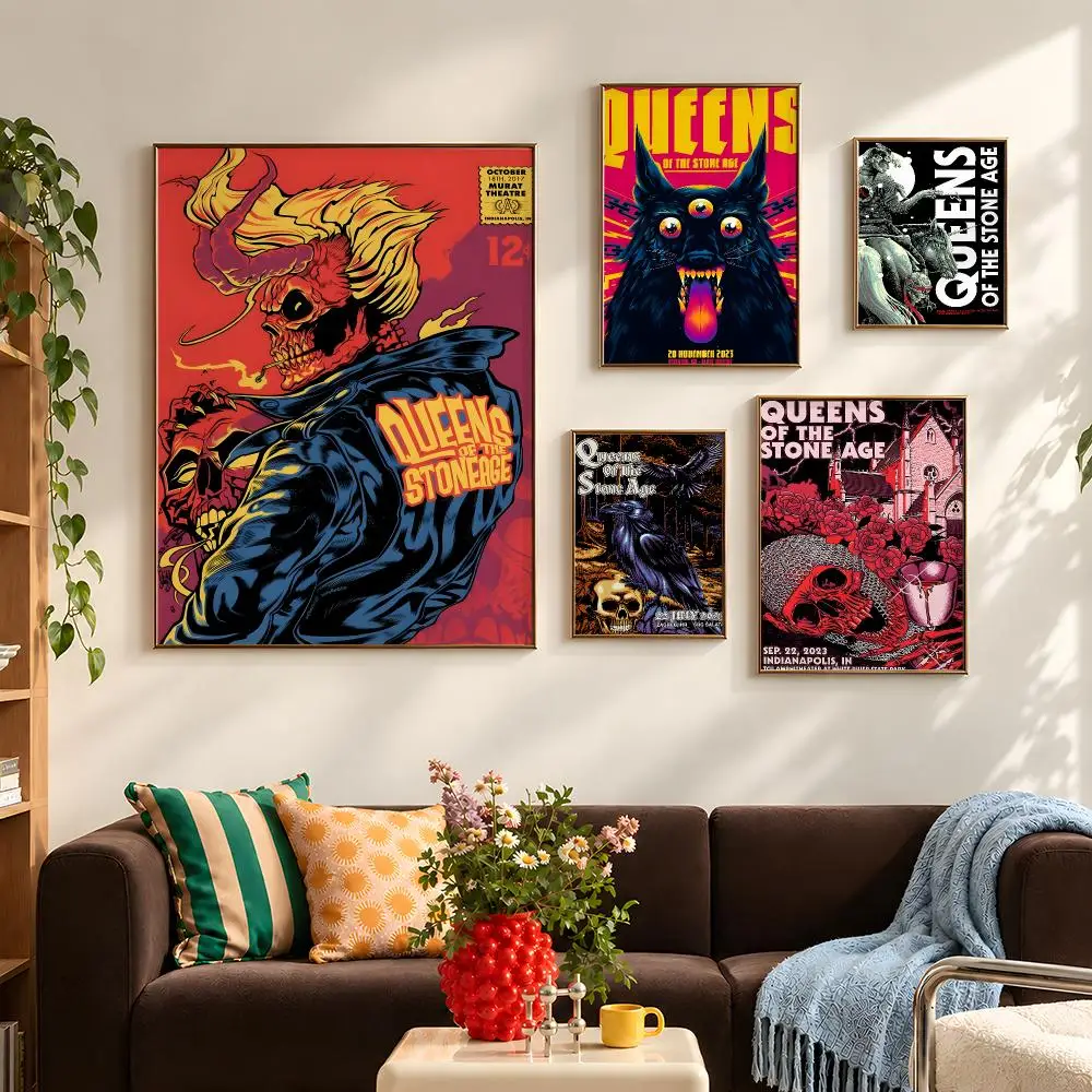 Band Queens Stone Age Stoner Rock Poster Self Adhesive PP Wall Art HD Gaming Room Bedroom Living Room Decor Apartment Gift