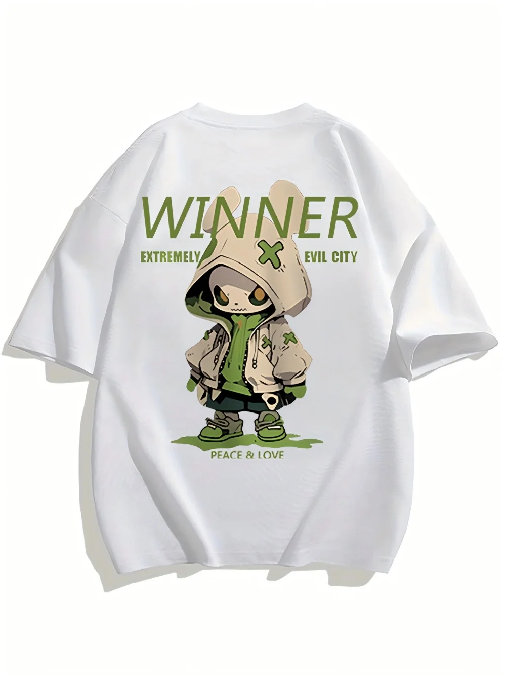 European and American men's summer cartoon character letter print micro elastic breathable round neck T-shirt outdoor casual top