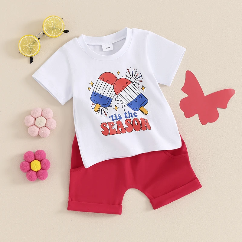 Kurylemon Baby Boy 4th of July Outfit Summer Letter Print T-shirts Top Shorts Set Toddler July Fourth Clothes