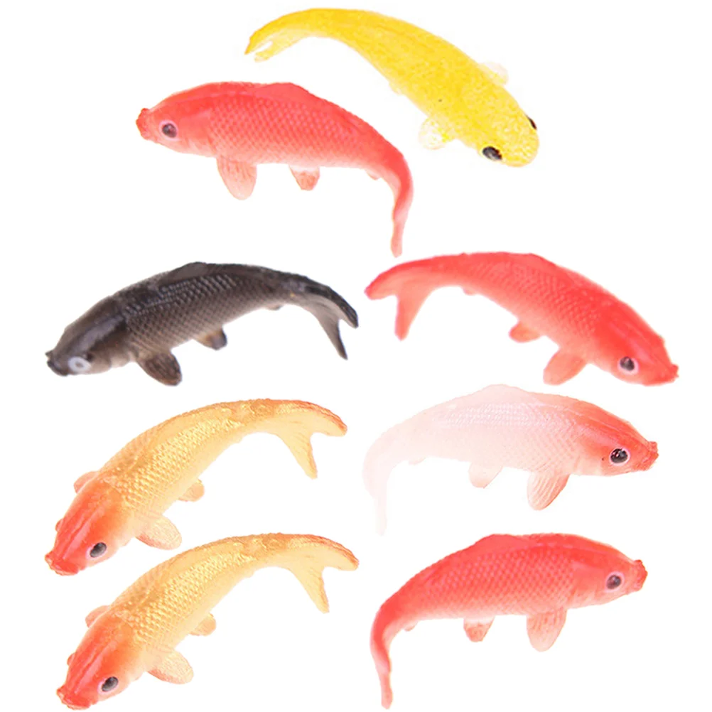 Figurines d'animaux miniatures, faux poisson, modèle Koi simulé, accessoires précieux, petit paupières, carpe, salle de jouets, décor de scène, 8 pièces