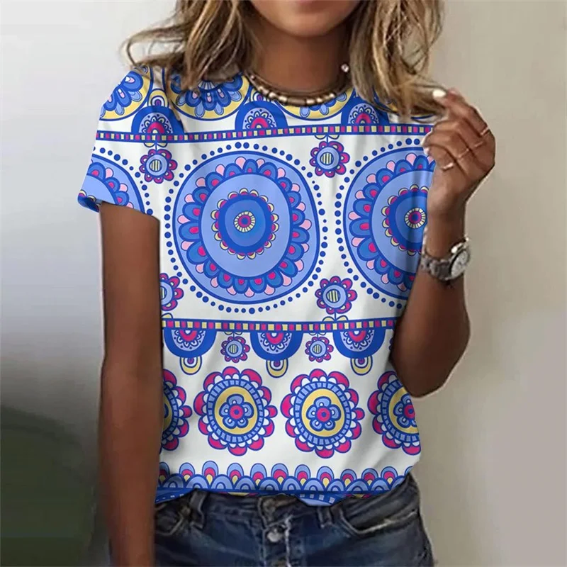 Full Print Vintage Flower Print Tshirt For Women Summer Casual Short Sleeve T Shirts Clothes New In Women Fashion Printed Tshirt